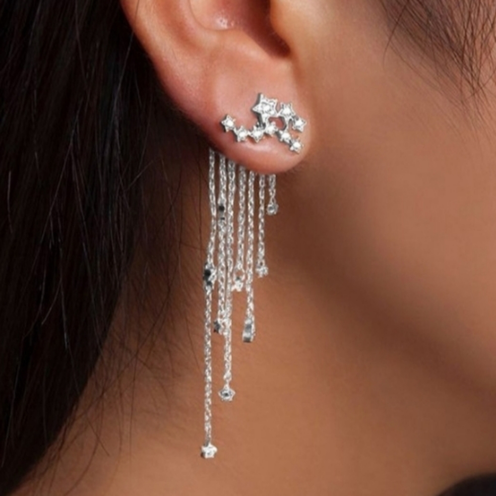 Pair shooting star rhinestone long tassel